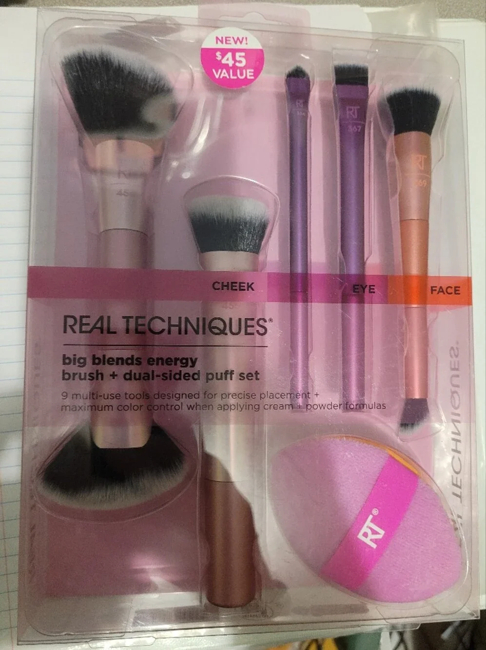 Real Techniques Pink Makeup Brush and Puff Set - Multi-Color